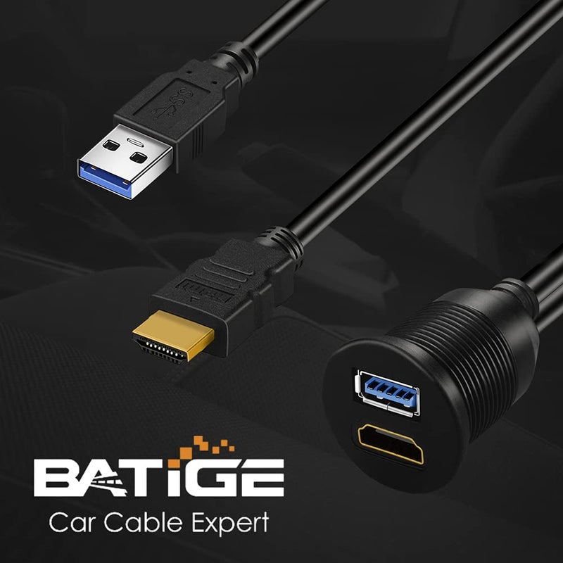 BATIGE USB 3.0 & HDMI to HDMI + USB3.0 AUX Extension Dash Panel Waterproof Car Flush Mount Cable for Car Boat and Motorcycle - 3ft - Image 3